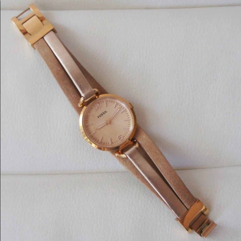 FOSSIL Rose gold leather watch new battery